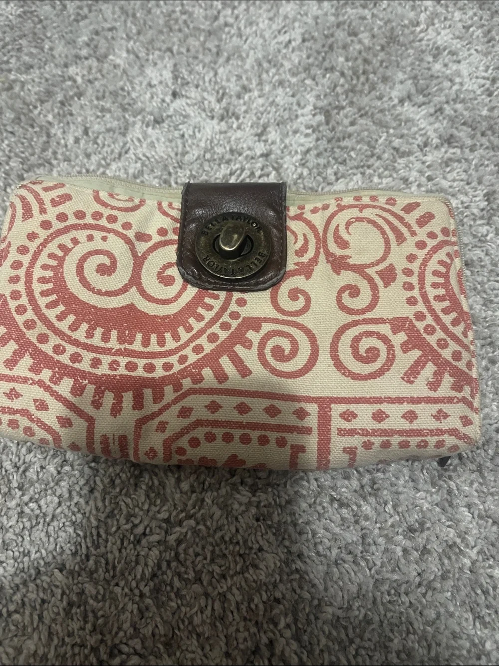 Canvas Zip Wallet in Cream and Coral Scroll Print